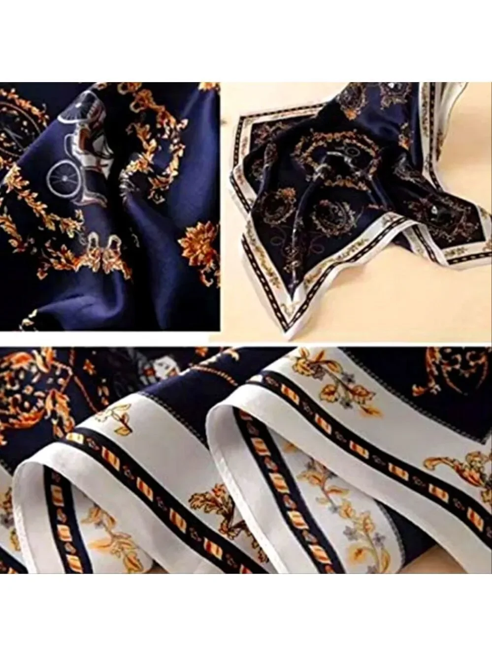 Scarf Headwraps for Women Silk Scarf Navy Satin Print 35 x 35
